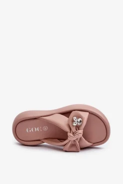 GOE Skórzane Klapki Damskie Na Platformie Różowe NN2N4109
