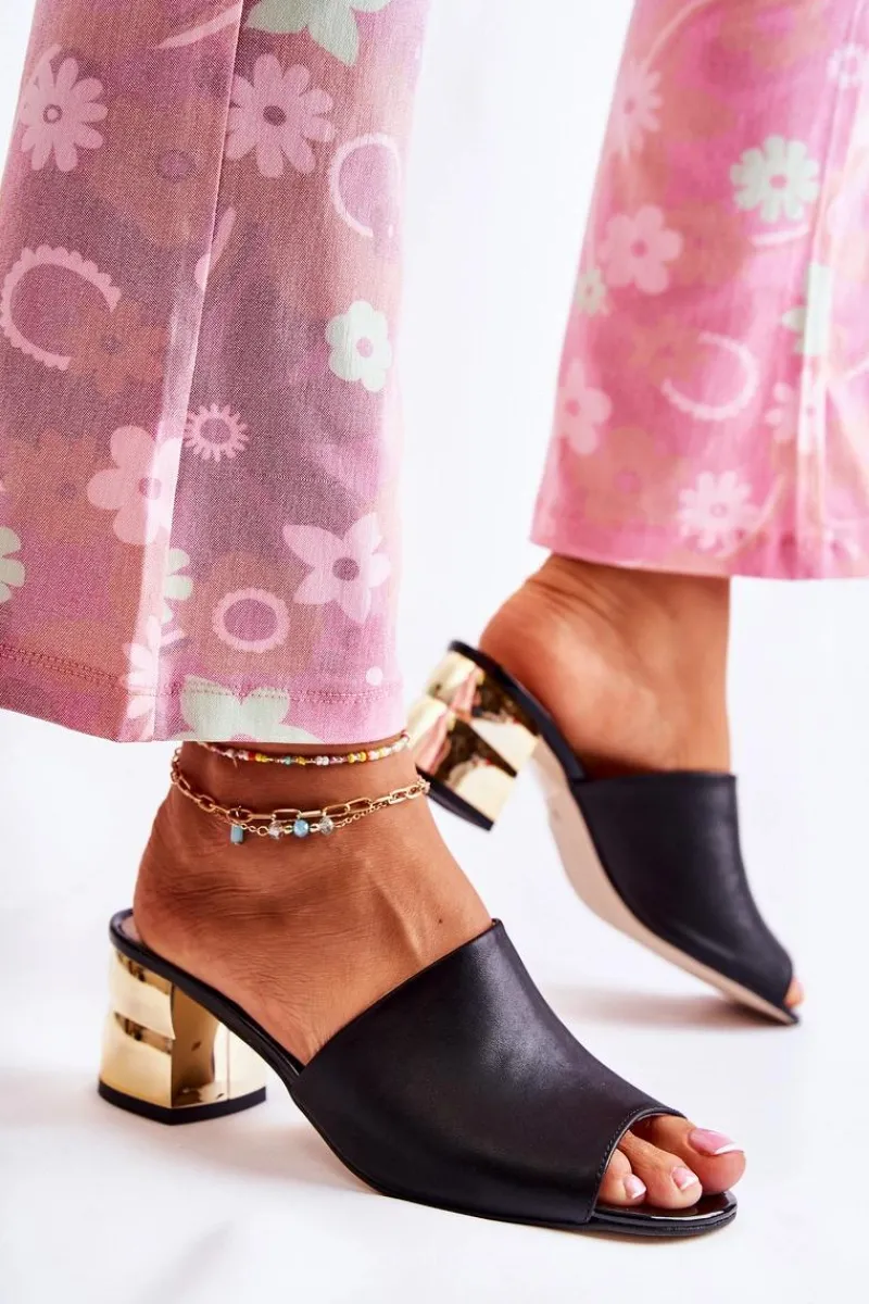 Klapki Na Obcasie|Klapki Damskie Klasyczne>Boto Skórzane Klapki Damskie Na Obcasie Czarne Perry