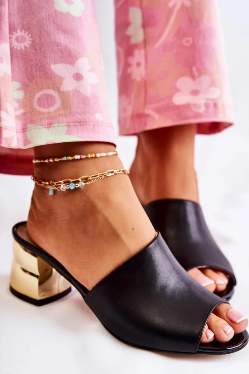 Klapki Na Obcasie|Klapki Damskie Klasyczne>Boto Skórzane Klapki Damskie Na Obcasie Czarne Perry