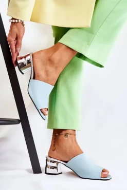 Best Skórzane Klapki Damskie Na Obcasie Niebieskie Perry Damskie Klapki Na Obcasie|Klapki Damskie Klasyczne