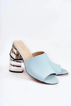 Best Skórzane Klapki Damskie Na Obcasie Niebieskie Perry Damskie Klapki Na Obcasie|Klapki Damskie Klasyczne