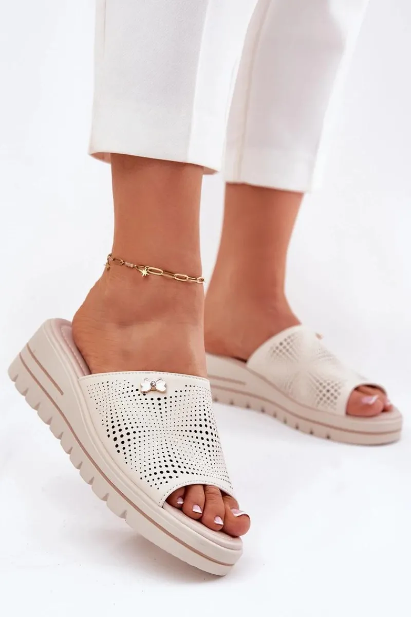 Klapki Na Koturnie|Klapki Na Platformie>Buty damskie Vinceza Skórzane Klapki Damskie Na Koturnie Vinceza 41477 Beżowe Beżowy