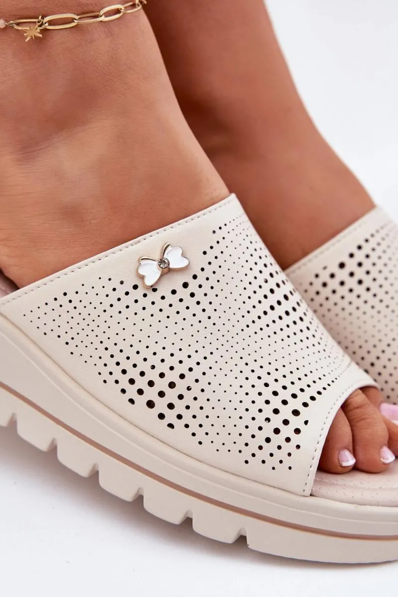 Klapki Na Koturnie|Klapki Na Platformie>Buty damskie Vinceza Skórzane Klapki Damskie Na Koturnie Vinceza 41477 Beżowe Beżowy