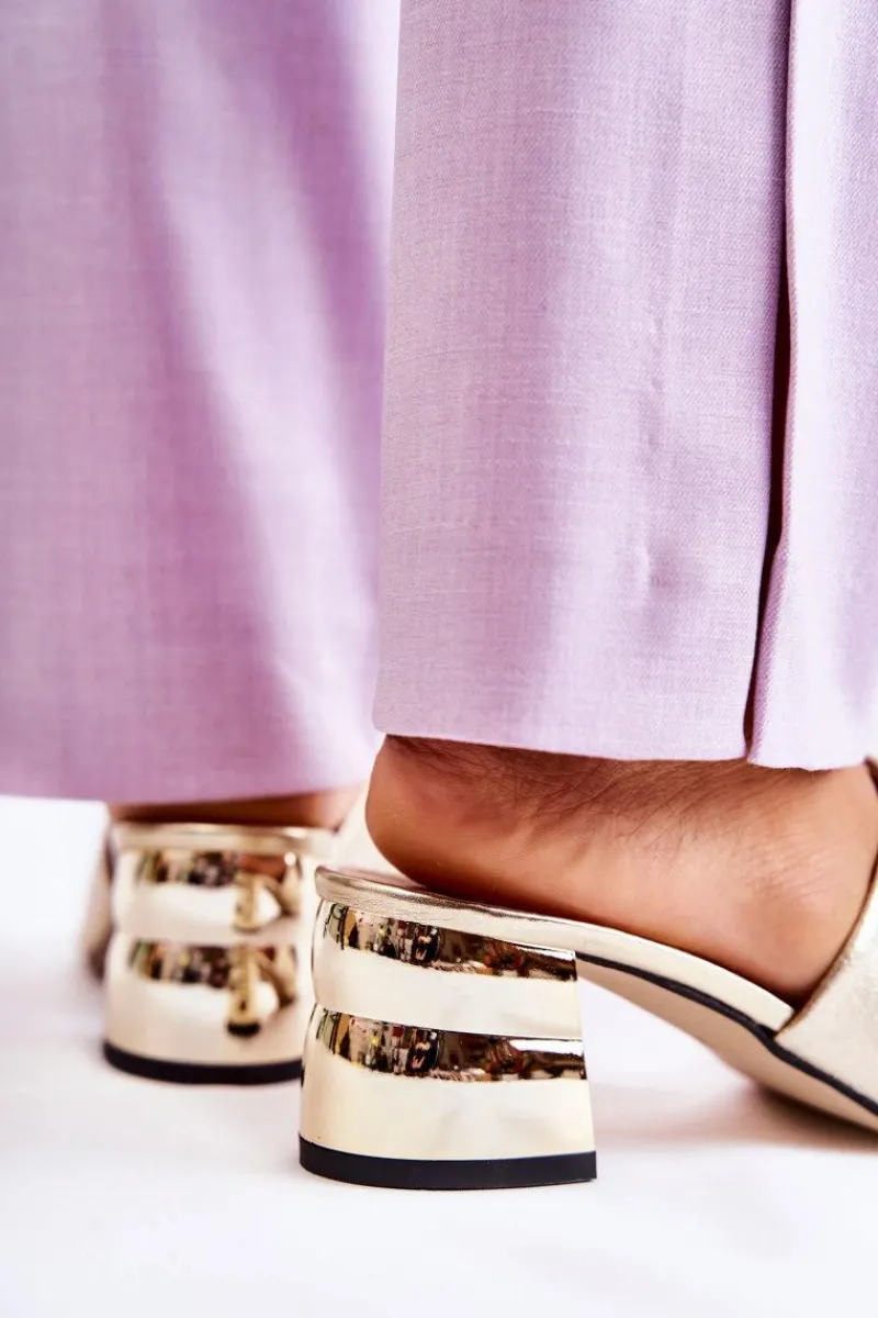 Clearance Boto Skórzane Klapki Damskie Na Obcasie Złote Perry