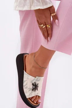 Online Buty damskie Vinceza Skórzane Klapki Damskie Z Broszką Vinceza 66752 Beżowe