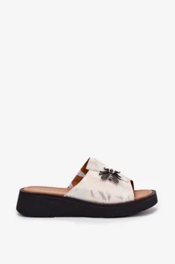 Online Buty damskie Vinceza Skórzane Klapki Damskie Z Broszką Vinceza 66752 Beżowe