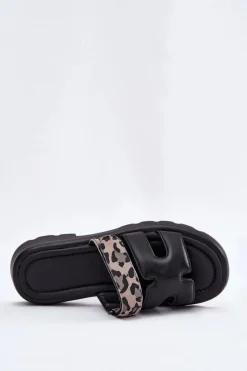 Clearance Skórzane Klapki Damskie Z Rzepem Panterka Vinceza 66769 Czarne Damskie Klapki Damskie Klasyczne