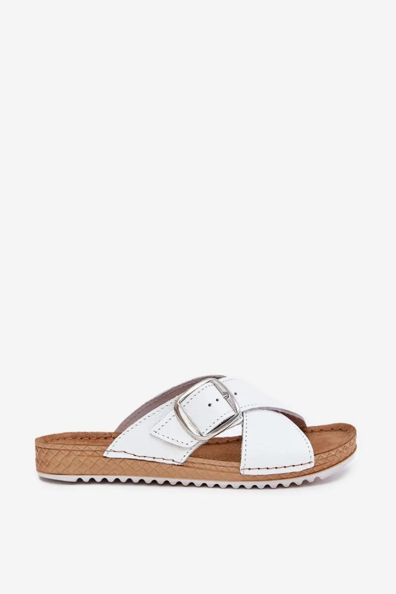 Klapki Na Platformie|Klapki Damskie Klasyczne>INBLU Skórzane Klapki Damskie Z Klamrą VO0004GU Białe