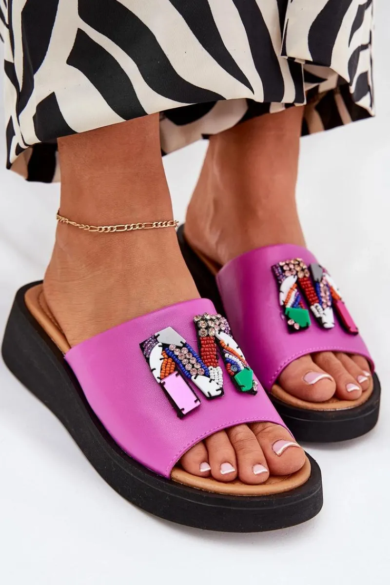 Klapki Na Platformie|Klapki Damskie Klasyczne>Buty damskie Vinceza Skórzane Klapki Damskie Z Ozdobą Fuksja Asames