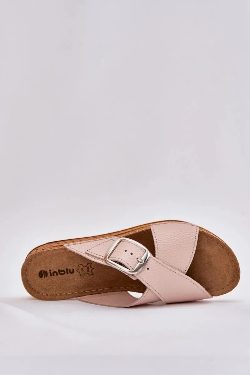 Klapki Na Platformie|Klapki Damskie Klasyczne>INBLU Skórzane Klapki Damskie Z Klamrą VO0004GU Różowe Różowy