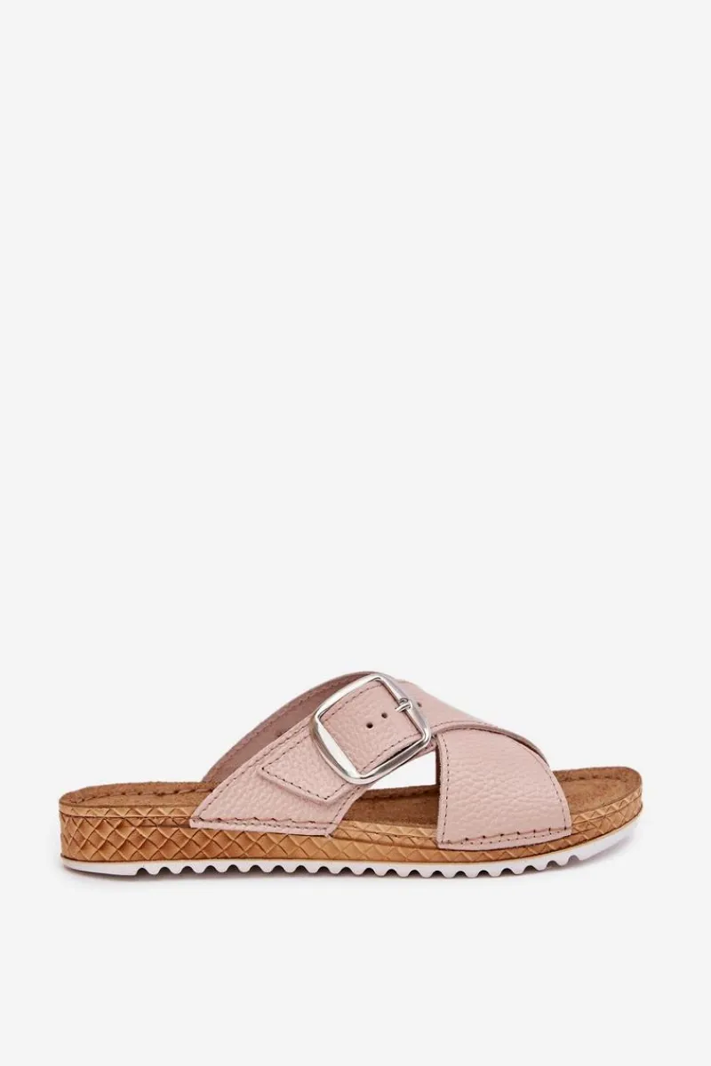 Klapki Na Platformie|Klapki Damskie Klasyczne>INBLU Skórzane Klapki Damskie Z Klamrą VO0004GU Różowe Różowy