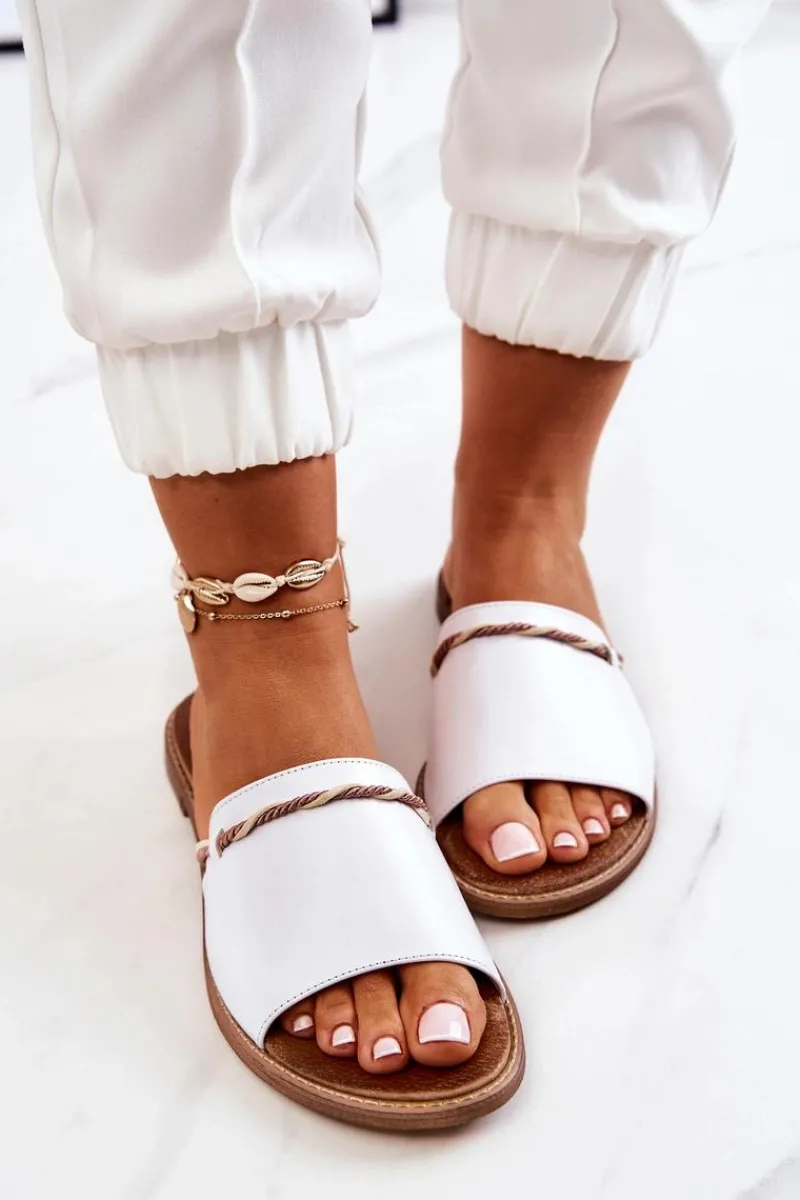 Outlet Boto Skórzane Klapki Lewski Shoes 3047 Białe Biały