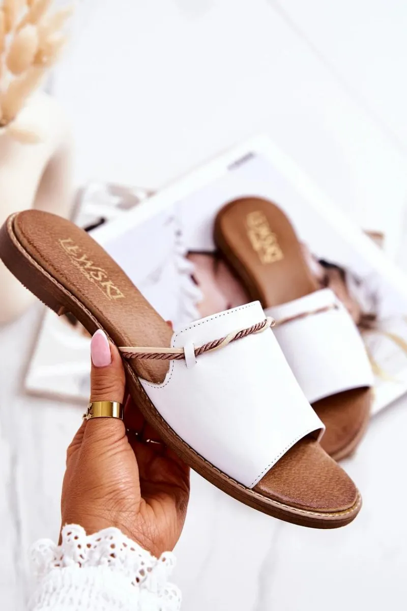 Outlet Boto Skórzane Klapki Lewski Shoes 3047 Białe Biały