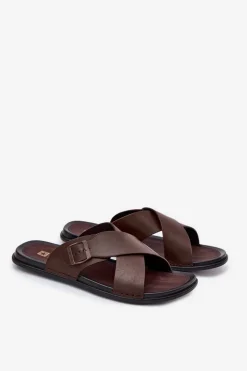 Best Skórzane Klapki Męskie Z Klamrą Big Star RR174077 Brązowe Męskie Klapki Męskie Big Star|Klapki Męskie Klasyczne