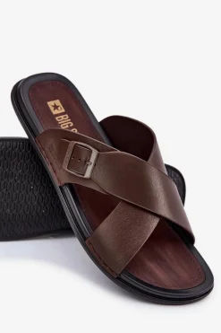 Best Skórzane Klapki Męskie Z Klamrą Big Star RR174077 Brązowe Męskie Klapki Męskie Big Star|Klapki Męskie Klasyczne