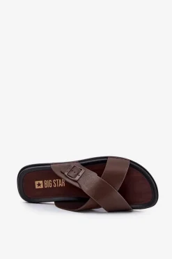 Best Skórzane Klapki Męskie Z Klamrą Big Star RR174077 Brązowe Męskie Klapki Męskie Big Star|Klapki Męskie Klasyczne