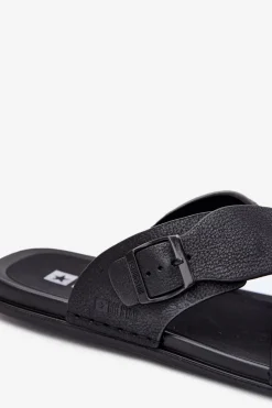 Sale Big Star Shoes Skórzane Klapki Męskie Z Klamrą Big Star RR174076 Czarne Czarny