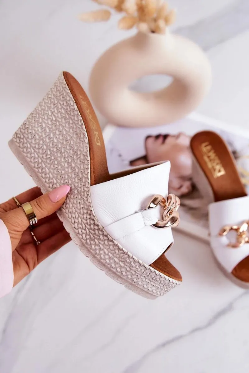 Klapki Na Koturnie|Klapki Na Obcasie>Boto Skórzane Klapki Na Koturnie Lewski 3062 Białe