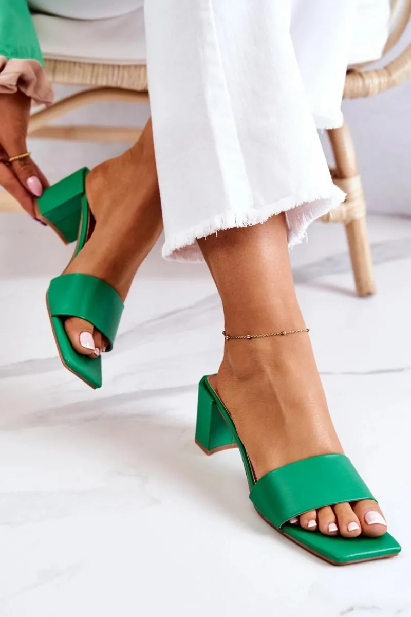 Klapki Na Obcasie|Klapki Damskie Klasyczne>Boto Skórzane Klapki Na Obcasie Zielone Netty