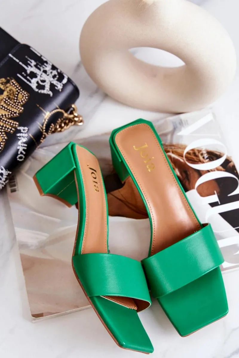 Klapki Na Obcasie|Klapki Damskie Klasyczne>Boto Skórzane Klapki Na Obcasie Zielone Netty