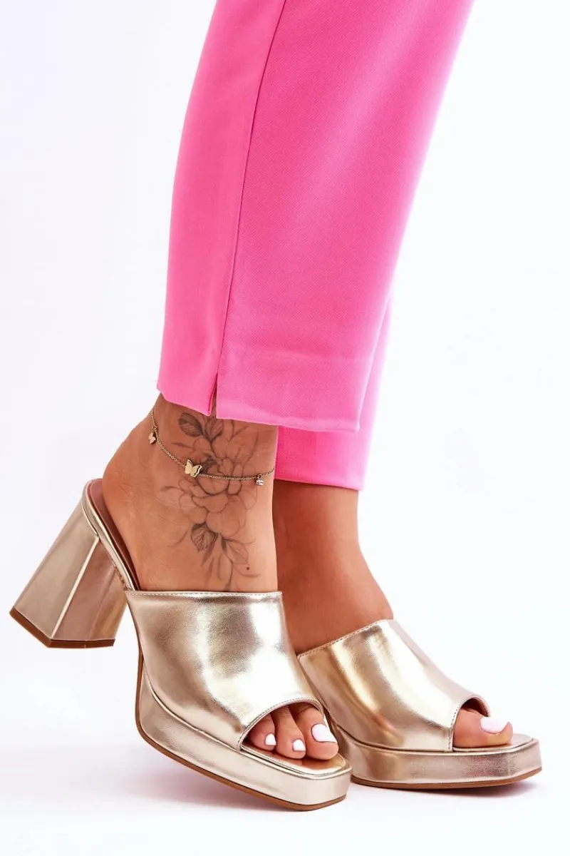 Klapki Na Obcasie|Klapki Damskie Klasyczne>Boto Skórzane Klapki Na Obcasie Złote Livesa