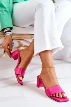 Outlet Boto Skórzane Klapki Na Obcasie Różowe Netty