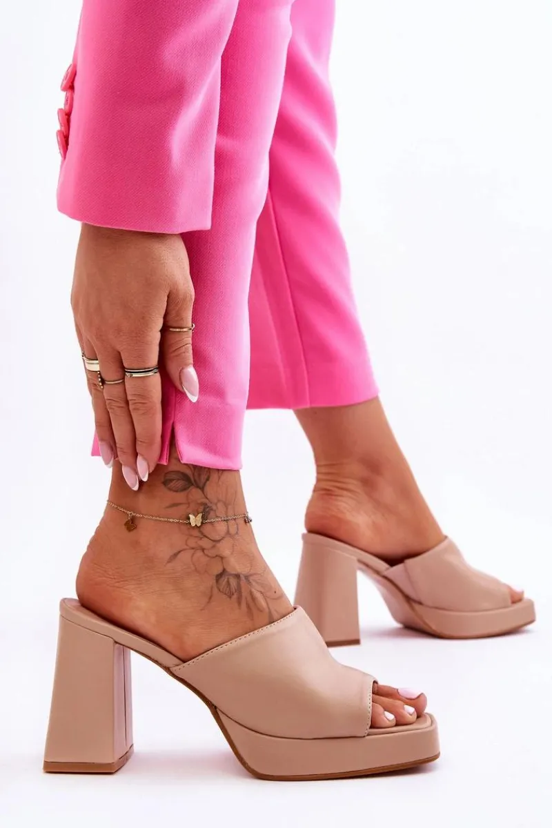 Clearance Skórzane Klapki Na Obcasie Beżowe Livesa Damskie Klapki Na Obcasie|Klapki Damskie Klasyczne