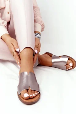 Hot Buty Sergio Leone Skórzane Klapki Sergio Leone SK 063 Srebrne