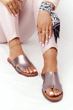 Hot Buty Sergio Leone Skórzane Klapki Sergio Leone SK 063 Srebrne