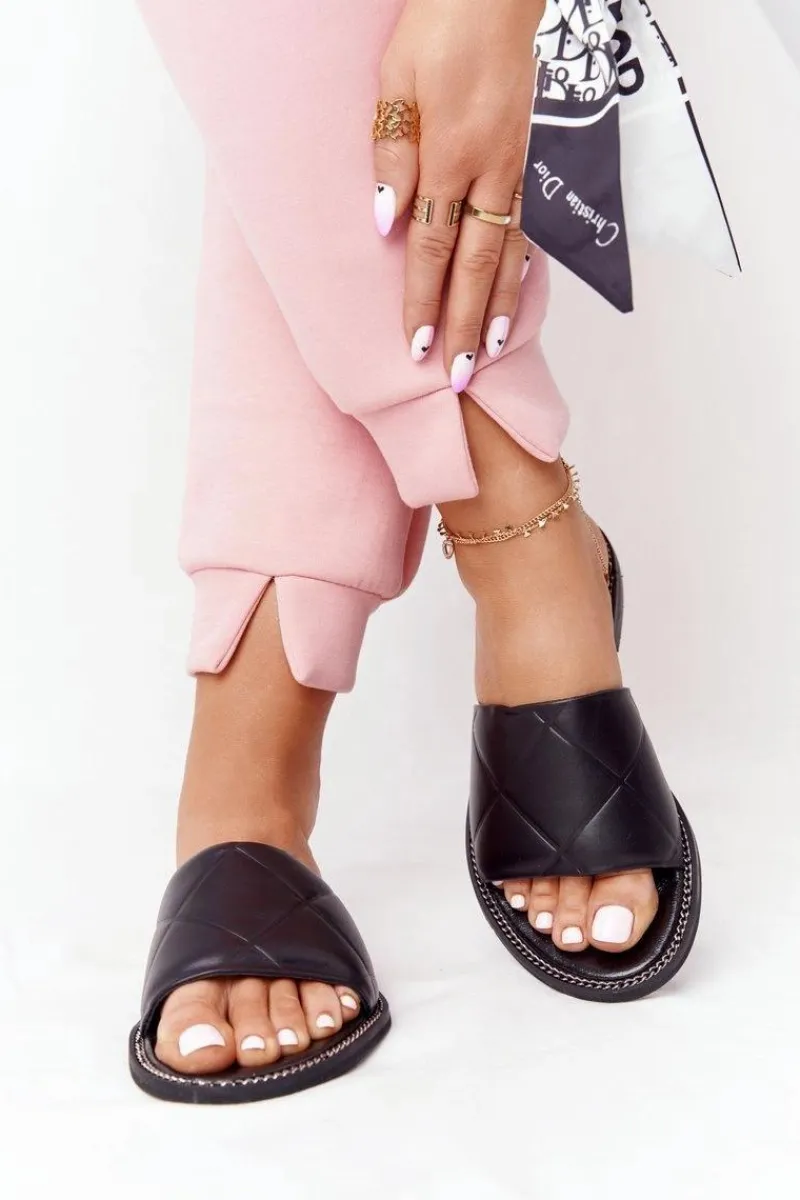 Best Boto Skórzane Klapki Z Pikowaniem Nicole 2650 Czarne