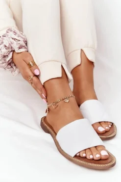 Skórzane Klapki Z Pikowaniem Nicole 2650 Białe Damskie Klapki Damskie Klasyczne