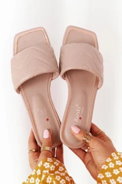 Best Damskie buty S.Barski Skórzane Klapki Z Pikowaniem S.Barski 331-42 Cappuccino