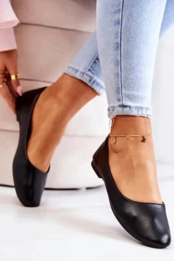 Outlet Evento Skórzane Klasyczne Baleriny Czarne Stacee Czarny