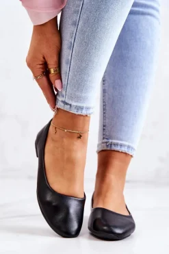 Outlet Evento Skórzane Klasyczne Baleriny Czarne Stacee Czarny