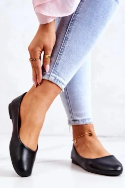 Outlet Evento Skórzane Klasyczne Baleriny Czarne Stacee Czarny