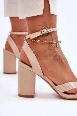 Discount Boto Skórzane Klasyczne Sandałki Na Słupku Beżowe Zipola