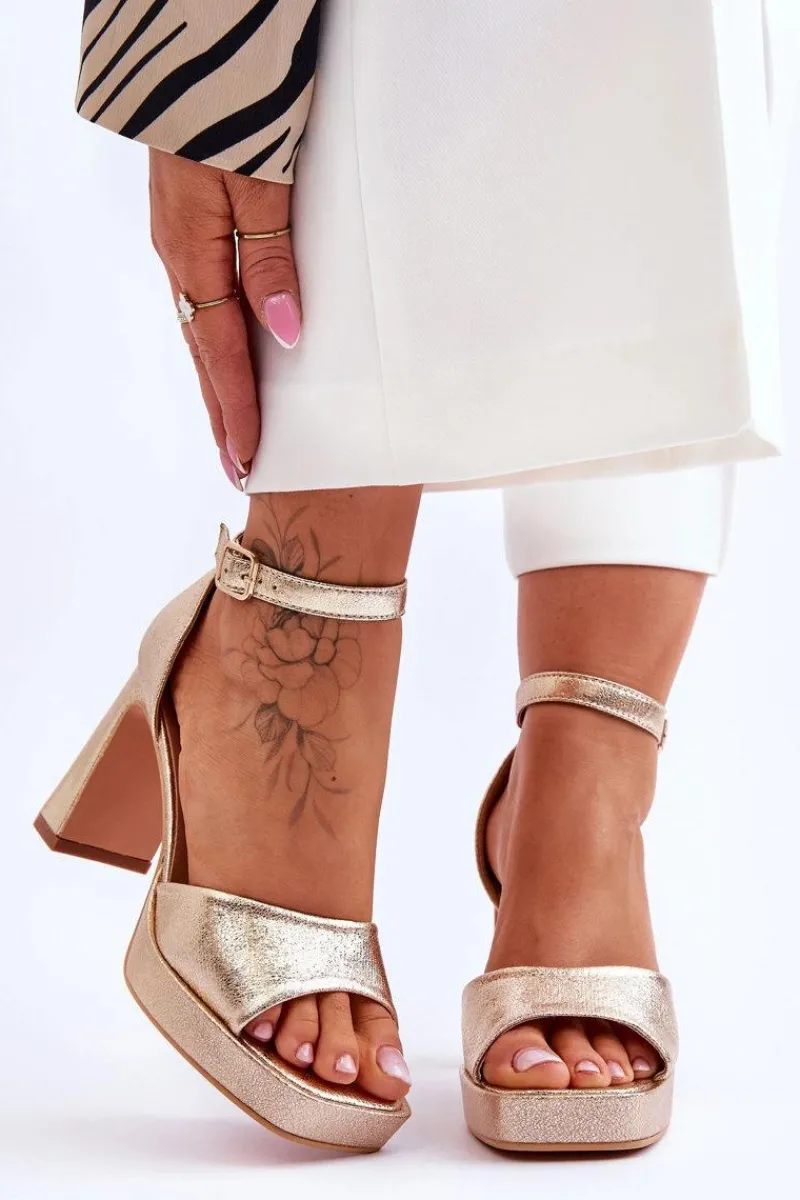 Hot Boto Skórzane Klasyczne Sandały Na Platformie Złote Classy