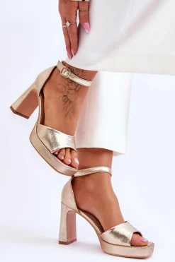 Hot Boto Skórzane Klasyczne Sandały Na Platformie Złote Classy