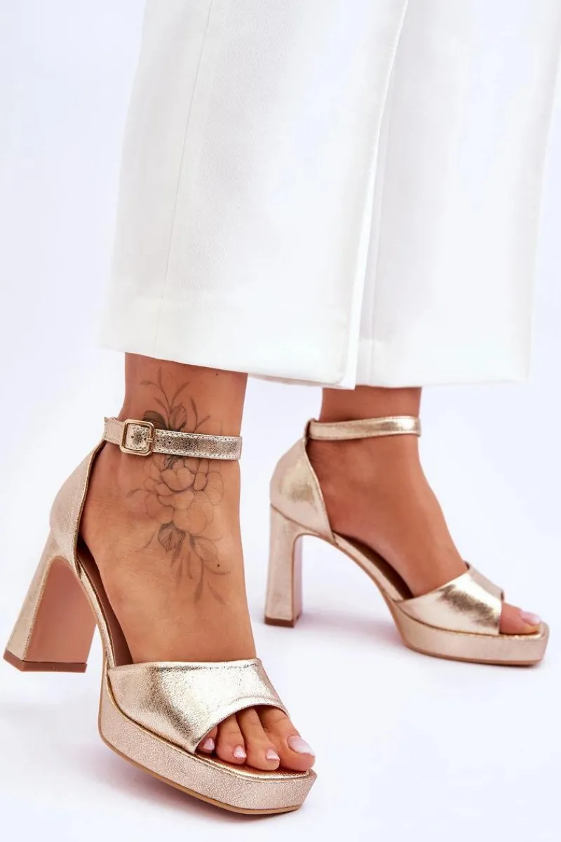 Hot Boto Skórzane Klasyczne Sandały Na Platformie Złote Classy