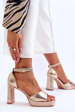Hot Boto Skórzane Klasyczne Sandały Na Platformie Złote Classy