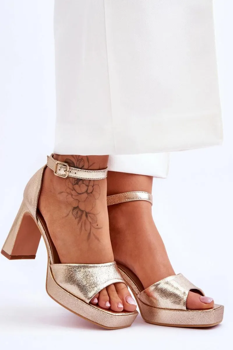 Hot Boto Skórzane Klasyczne Sandały Na Platformie Złote Classy