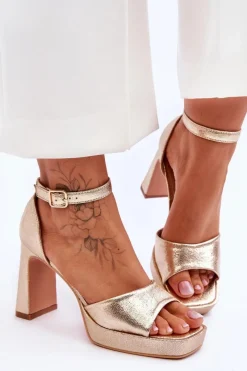 Hot Boto Skórzane Klasyczne Sandały Na Platformie Złote Classy