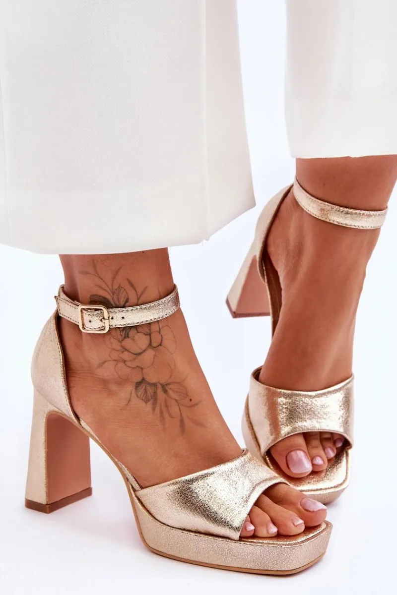 Hot Boto Skórzane Klasyczne Sandały Na Platformie Złote Classy