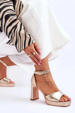Hot Boto Skórzane Klasyczne Sandały Na Platformie Złote Classy