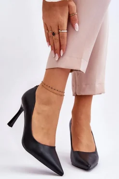 Clearance Skórzane Klasyczne Szpilki Czarne Kelsey Damskie Czółenka Klasyczne