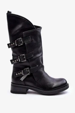 New Skórzane Kozaki Damskie Na Płaskim Obcasie Czarne Nyreo Damskie Kozaki Płaskie|Kozaki Przed Kolano