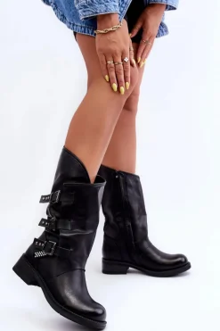 New Skórzane Kozaki Damskie Na Płaskim Obcasie Czarne Nyreo Damskie Kozaki Płaskie|Kozaki Przed Kolano