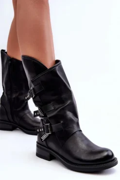 New Skórzane Kozaki Damskie Na Płaskim Obcasie Czarne Nyreo Damskie Kozaki Płaskie|Kozaki Przed Kolano