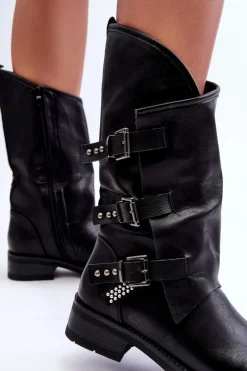 New Skórzane Kozaki Damskie Na Płaskim Obcasie Czarne Nyreo Damskie Kozaki Płaskie|Kozaki Przed Kolano