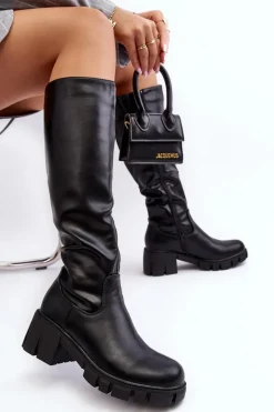 Kozaki Na Obcasie|Kozaki Zamszowe></noscript>Buty damskie Vinceza Skórzane Kozaki Damskie Na Niskim Masywnym Obcasie Czarne Nienna